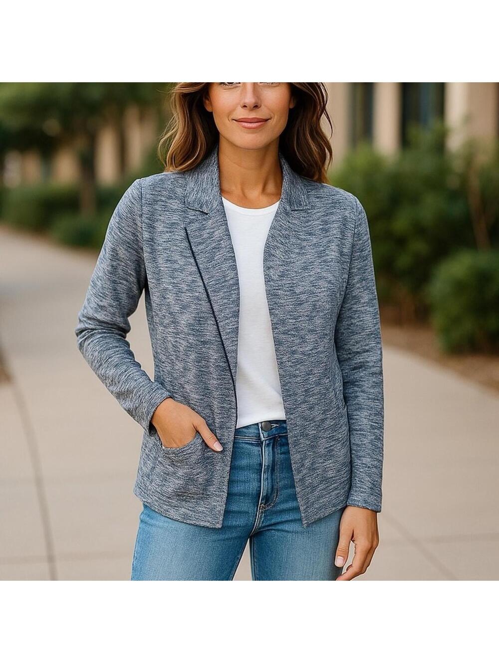 G.H. Bass & Co Gray Moto Cardigan Heathered Knit Open Front S